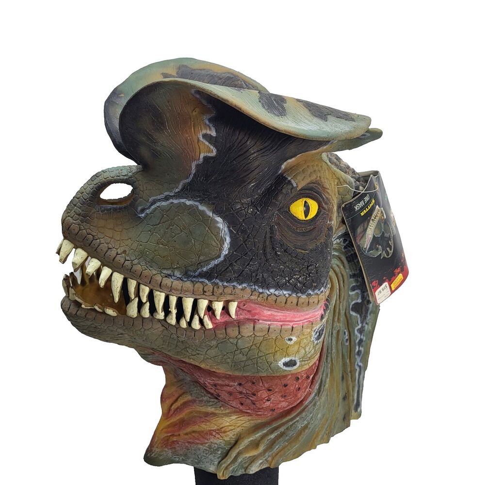Vtg Jurassic Park Dilophosaurus Spitter Latex Dinosaur Mask Collegeville 1993